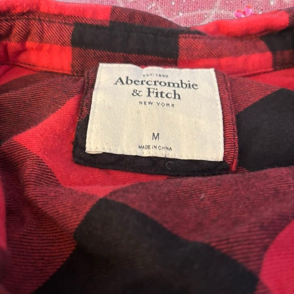Abercrombie & Fitch Red and Black Plaid Long Sleeve Shirt - Picture 2 of 3